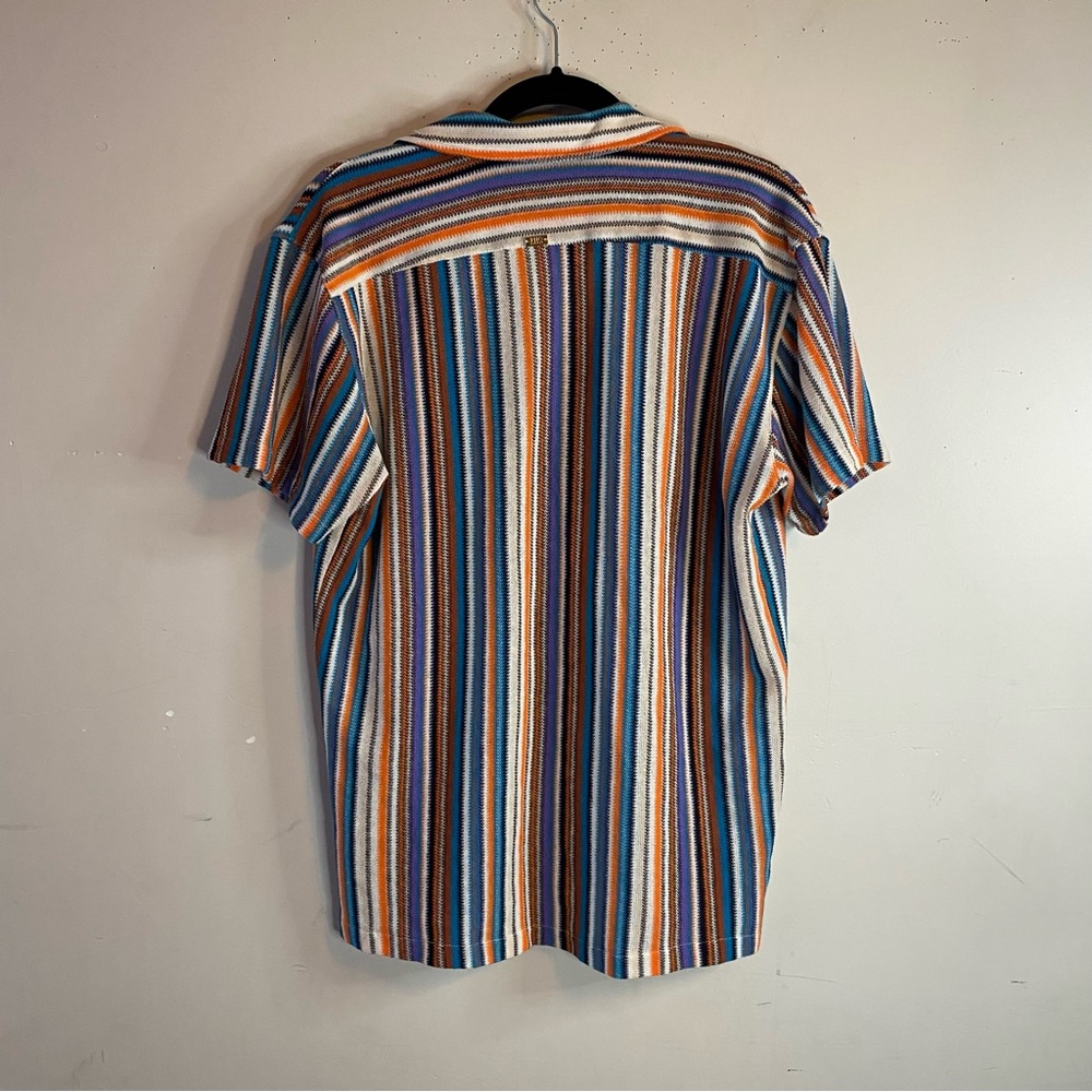 PHO Firenze Italy Vertical Stripe Knit Button Up Shirt Resort Luxury Sz L - Picture 4 of 11